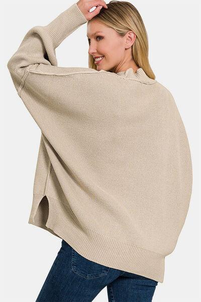 Zenana Side Sit Oversize Sweater - Clothes For Her Online Store