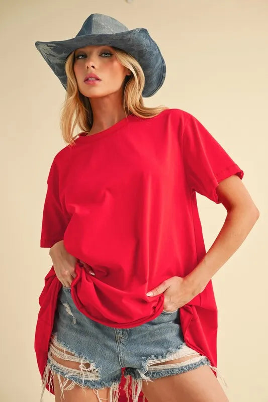 Aemi+Co Round Neck Short Sleeve Oversized T-Shirt
