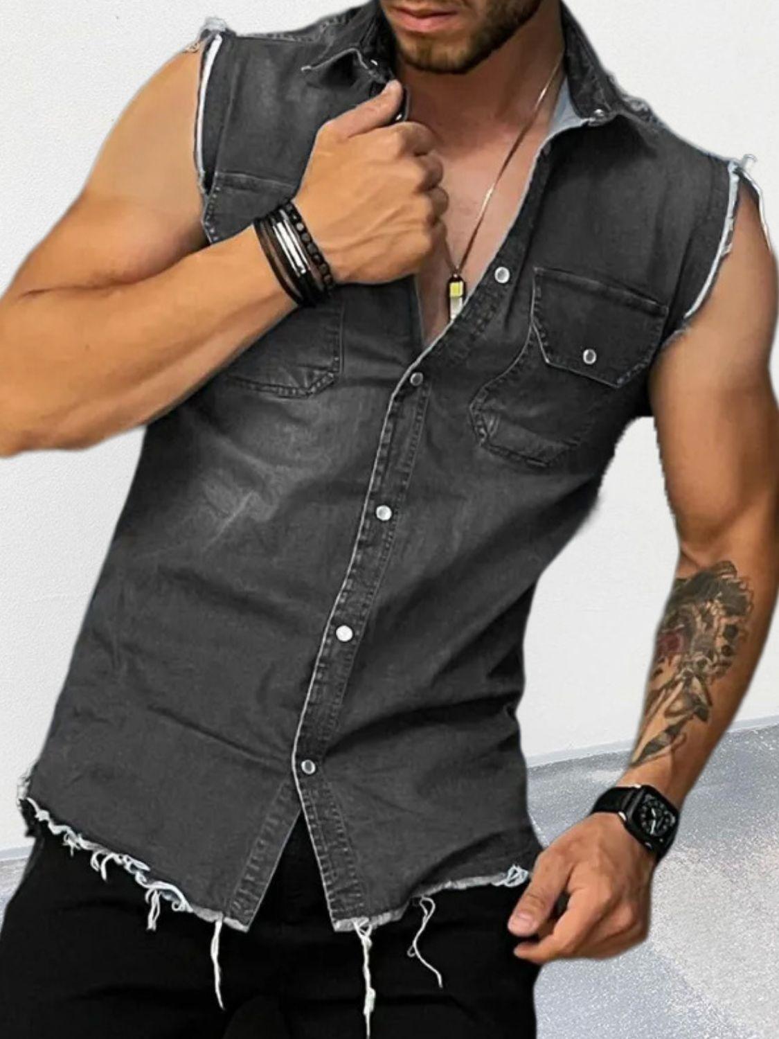 Men's Snap Down Sleeveless Denim Shirt - Clothes For Her Online Store