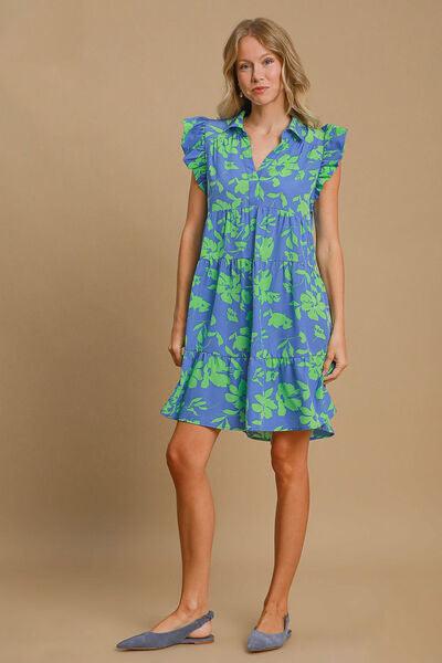 Umgee Full Size Floral Print Ruffle Cap Sleeve Tiered Dress Plus Size