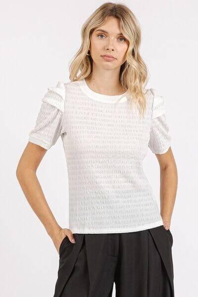 Mittoshop Textured Round Neck Short Sleeve Blouse