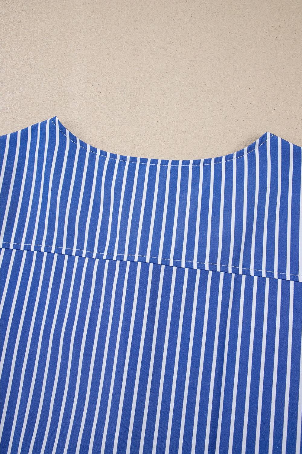 Stripe Tied Front Puff Short Sleeve Top