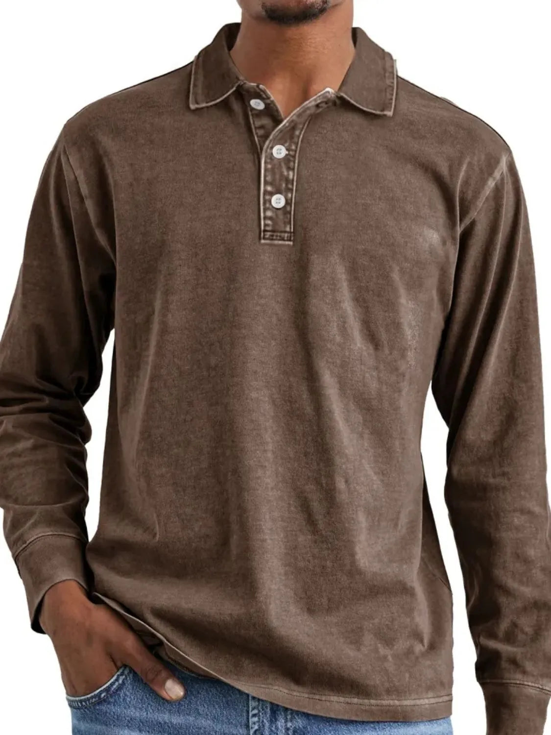 Men's Full Size Collared Neck Long Sleeve Polo Plus Size