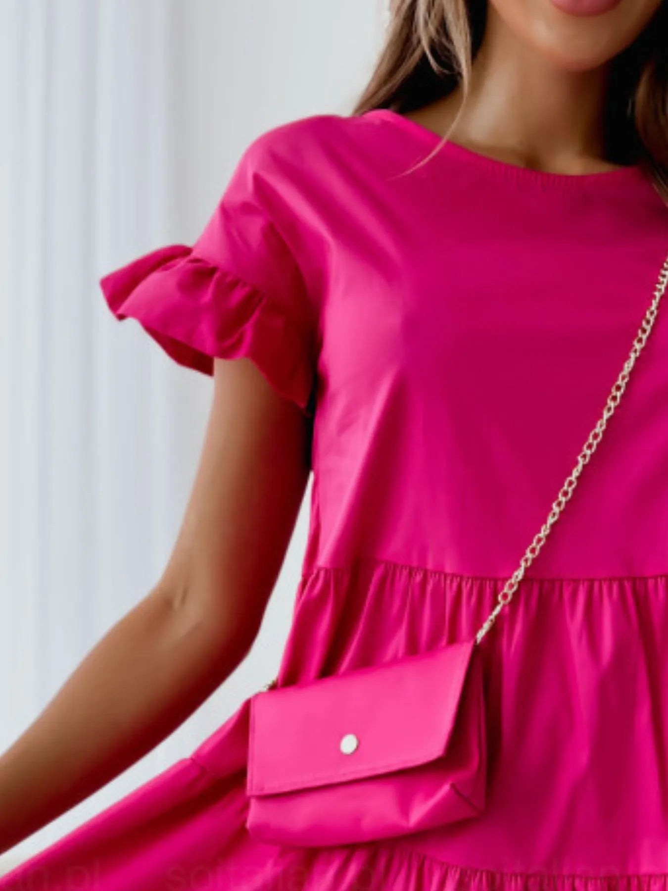 Ruffle Sleeve Tiered Swing Dress