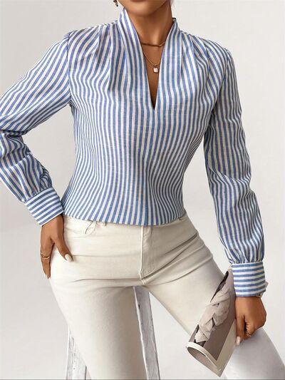 Striped Button Detail Long Sleeve Shirt