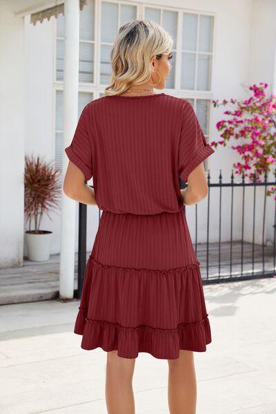 Frill Tiered Short Sleeve Mini Dress