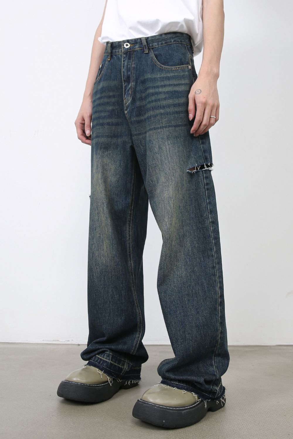 Men's Raw Hem Distressed Jeans with Pockets - Clothes For Her Online Store