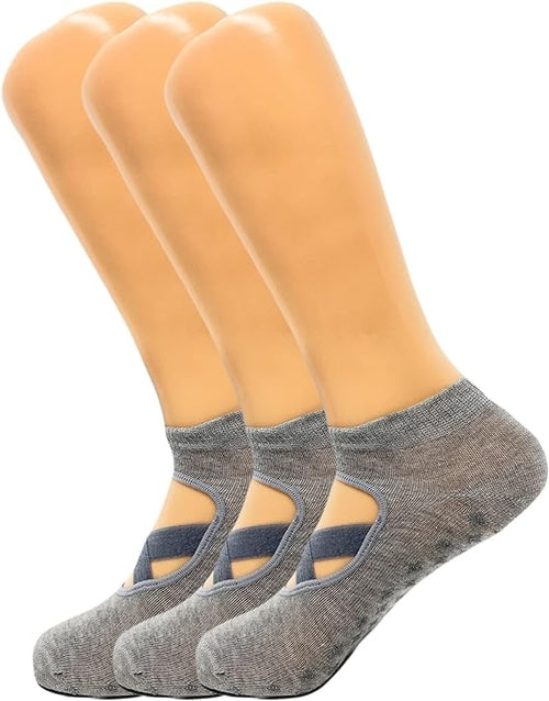 Women's Non-Slip Grip Yoga Socks with Straps, 3 Pairs for Pilates and