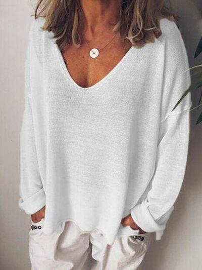 Full Size V-Neck Drop Shoulder Long Sleeve T-Shirt Plus Size