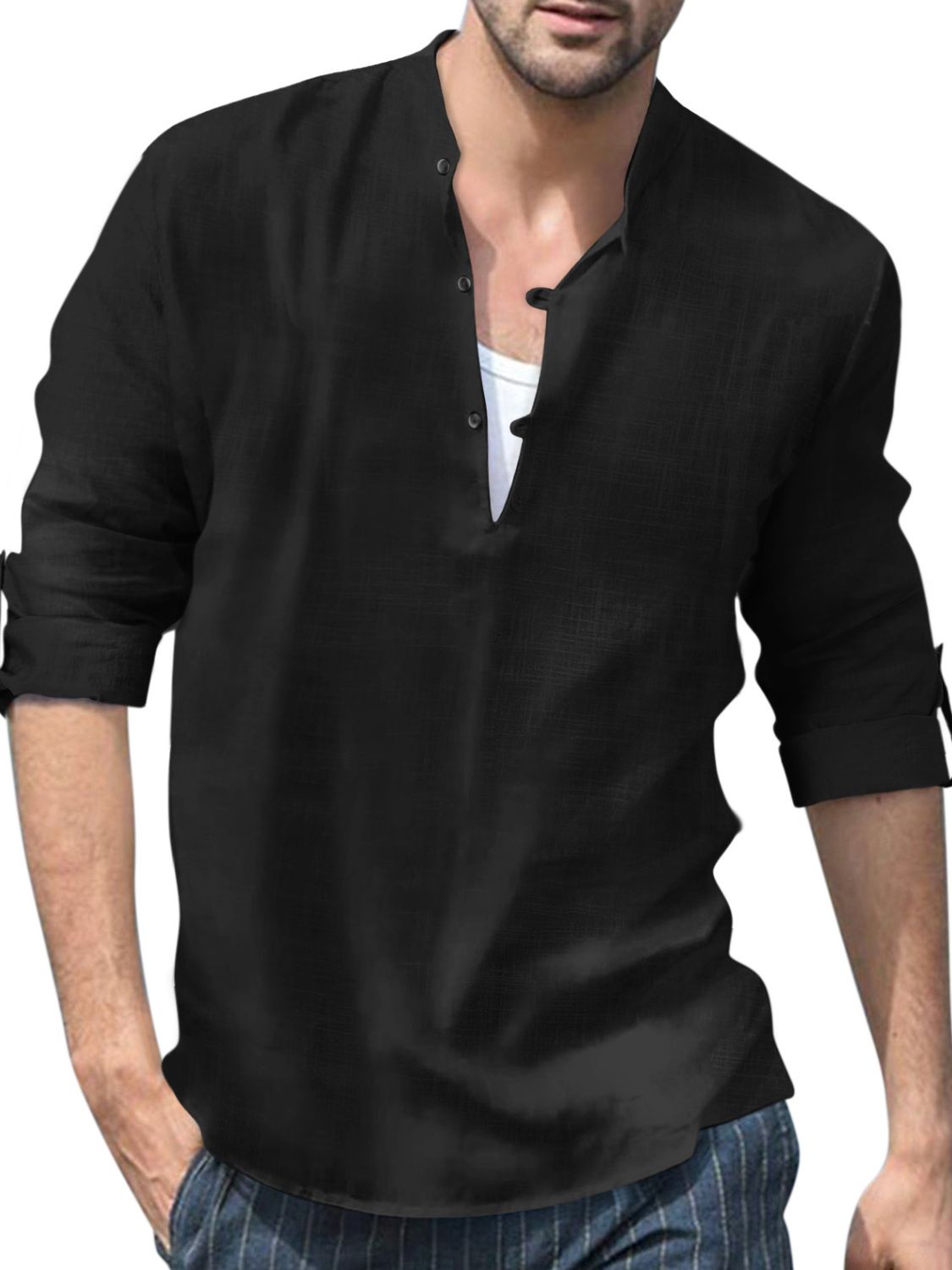 Men's Full Size Half Button Long Sleeve Shirt Plus Size - Clothes For Her Online Store