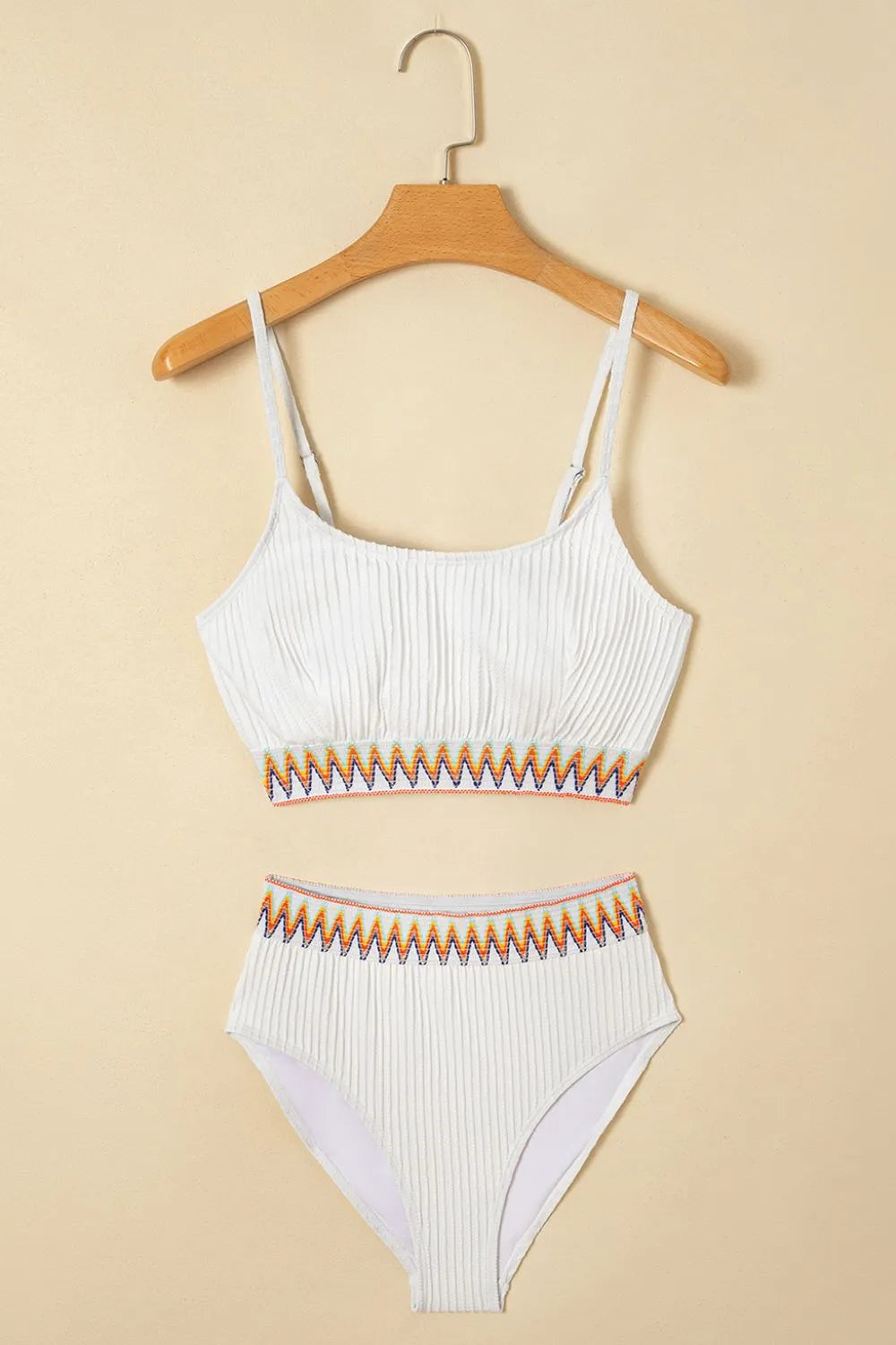 Textured Contrast Banding Bikini High Waist 2pcs Swimsuit