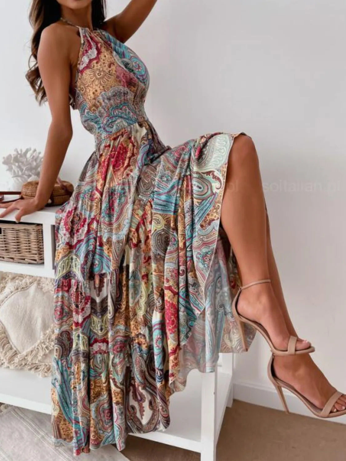 Printed Halter Neck Maxi Dress