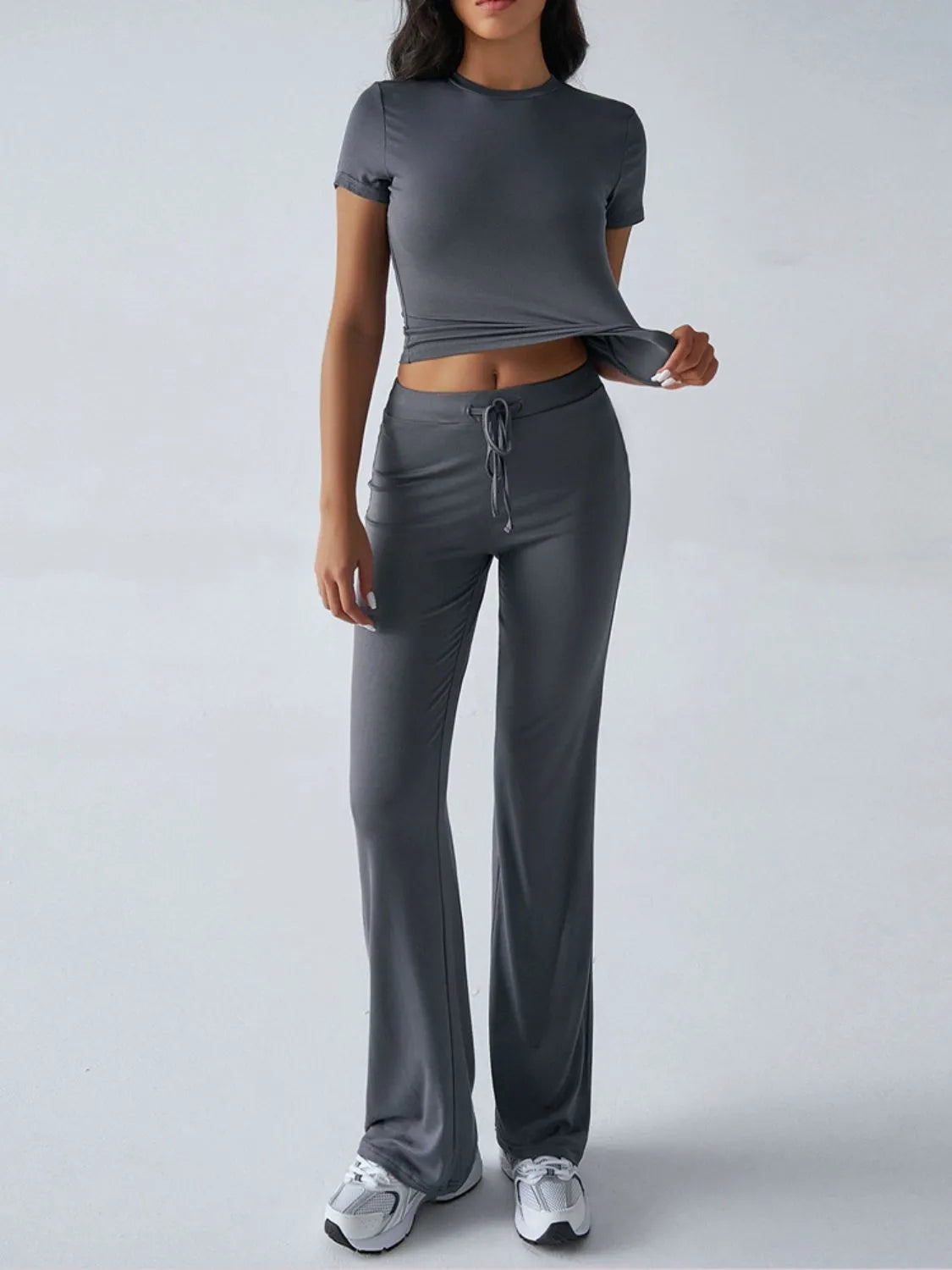 Round Neck Short Sleeve Top and Pants Set