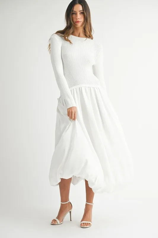 MABLE Ribbed Poplin Mix Midi Sweater Dress