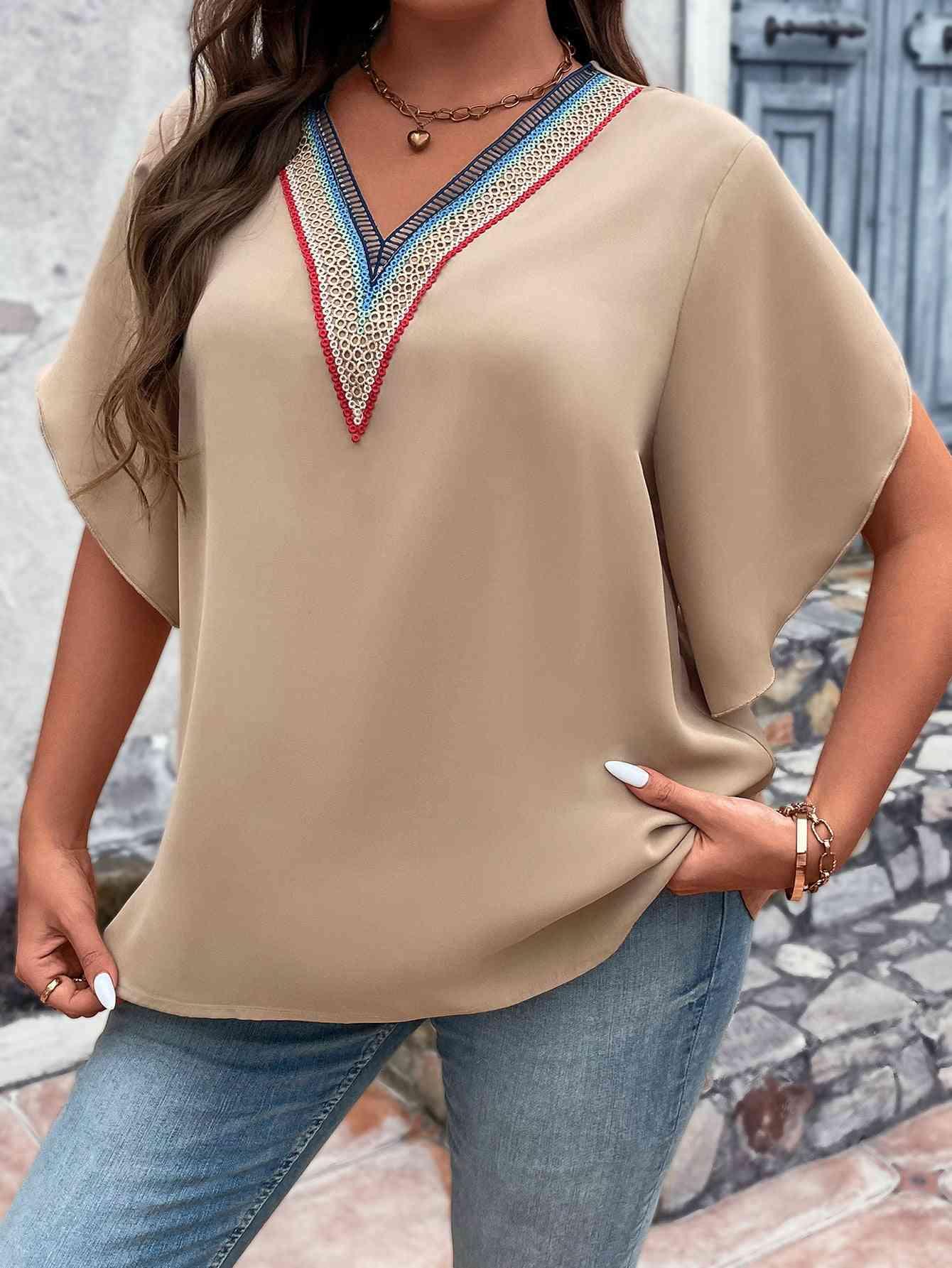 Honey Plus Size V-Neck Flutter Sleeve Blouse