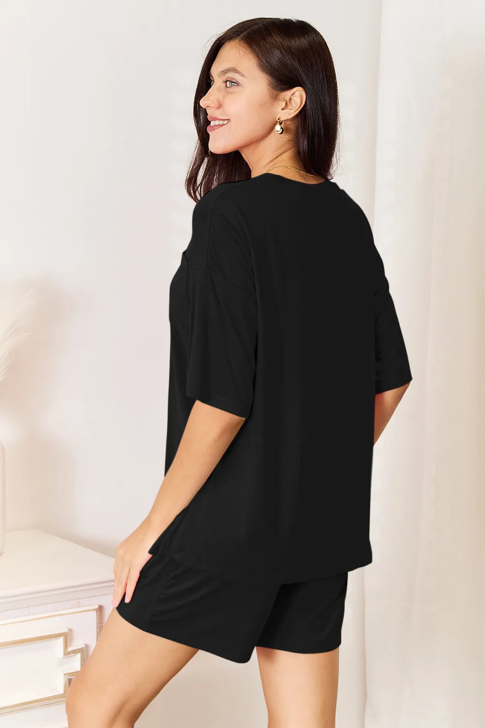 Basic Bae Bamboo Full Size Round Neck Drop Shoulder T-Shirt and Shorts Set - Clothes For Her Online Store