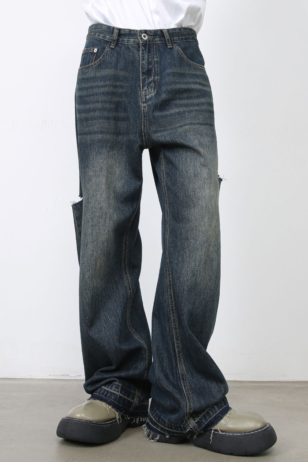 Men's Raw Hem Distressed Jeans with Pockets - Clothes For Her Online Store