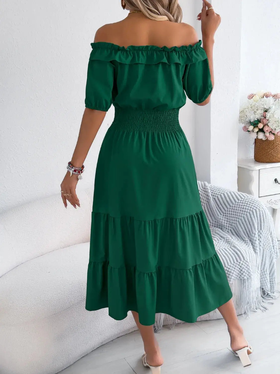 Smocked Off-Shoulder Tiered Dress - Clothes For Her Online Store