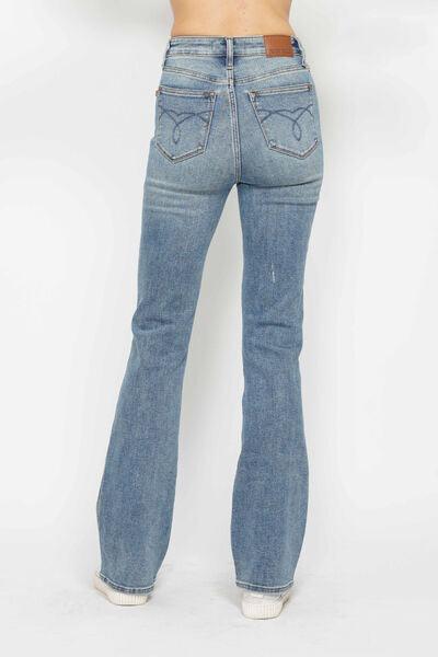 Judy Blue Full Size Tummy Control Back Embroidered Pocketed Bootcut Jeans Plus Size - Clothes For Her Online Store