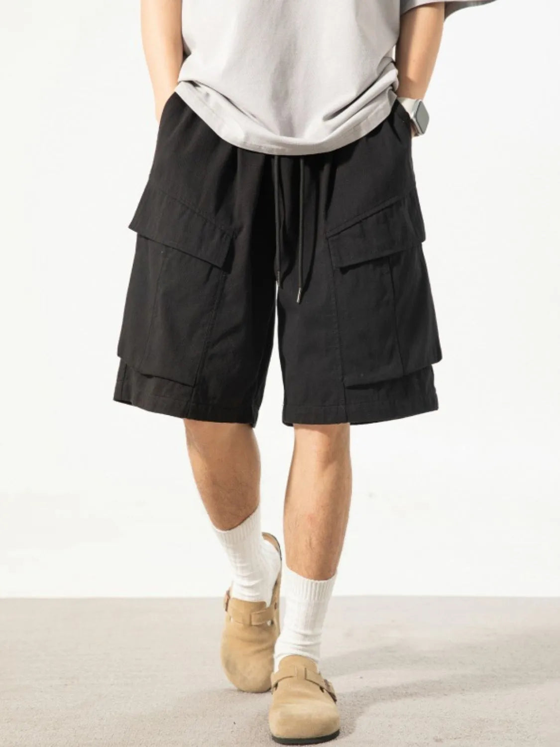 Men's Plus Size Drawstring Shorts with Pockets