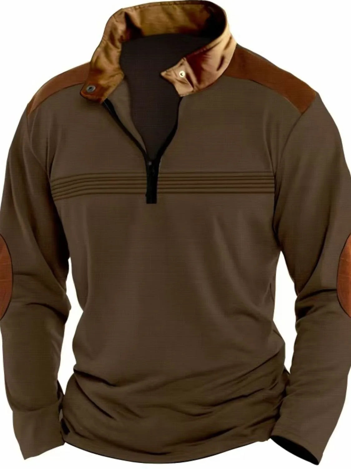 Men's Full Size Contrast Half Zip Long Sleeve Polo Plus Size