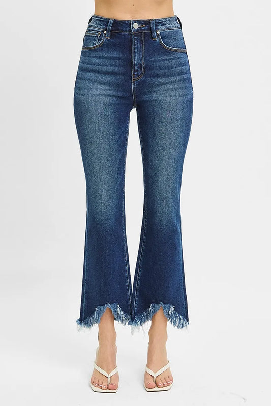 RISEN Full Size High Rise Crop Bootcut Fray Hem Jeans Plus Size