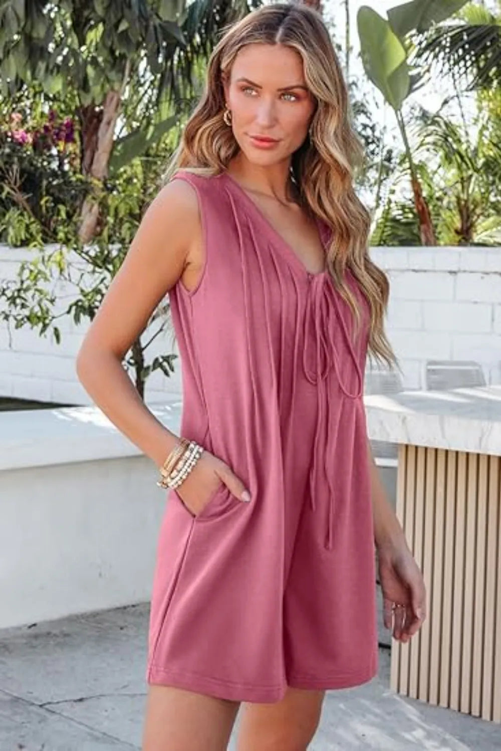 Tie Front Sleeveless Romper
