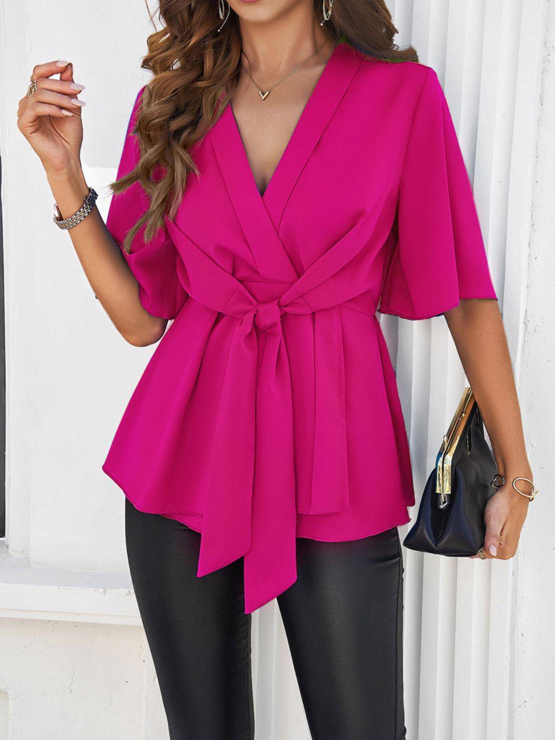 Devine Tied Front Peplum Blouse