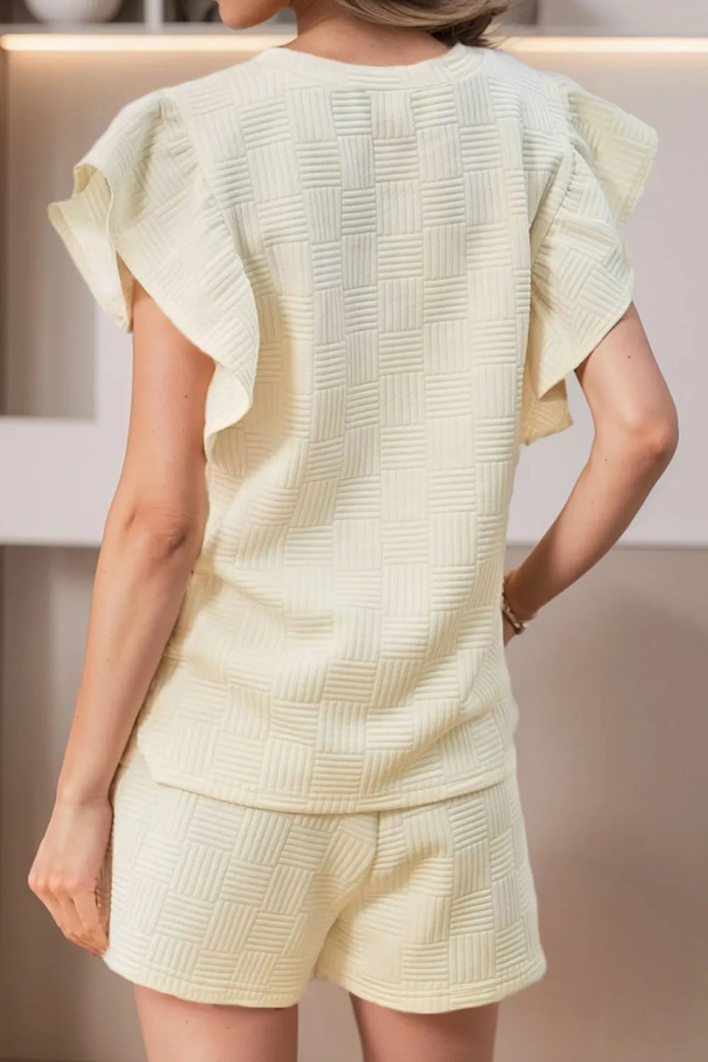 Ruffled Round Neck Top and Drawstring Shorts Set - Clothes For Her Online Store