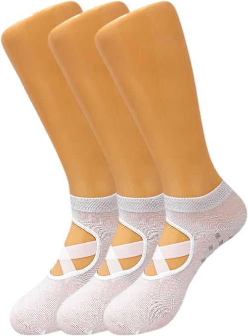 Women's Non-Slip Grip Yoga Socks with Straps, 3 Pairs for Pilates and