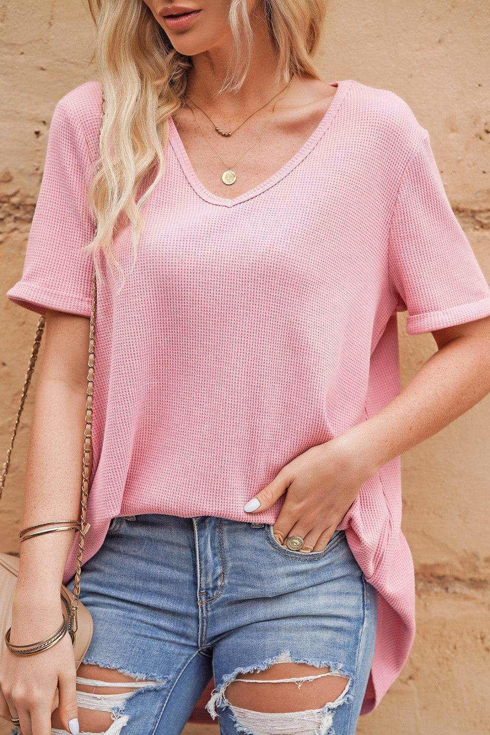 V-Neck Dropped Shoulder Tunic Top - Clothes For Her Online Store