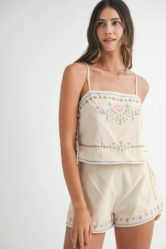 MABLE Embroidered Crop Top and Shorts Set - Clothes For Her Online Store