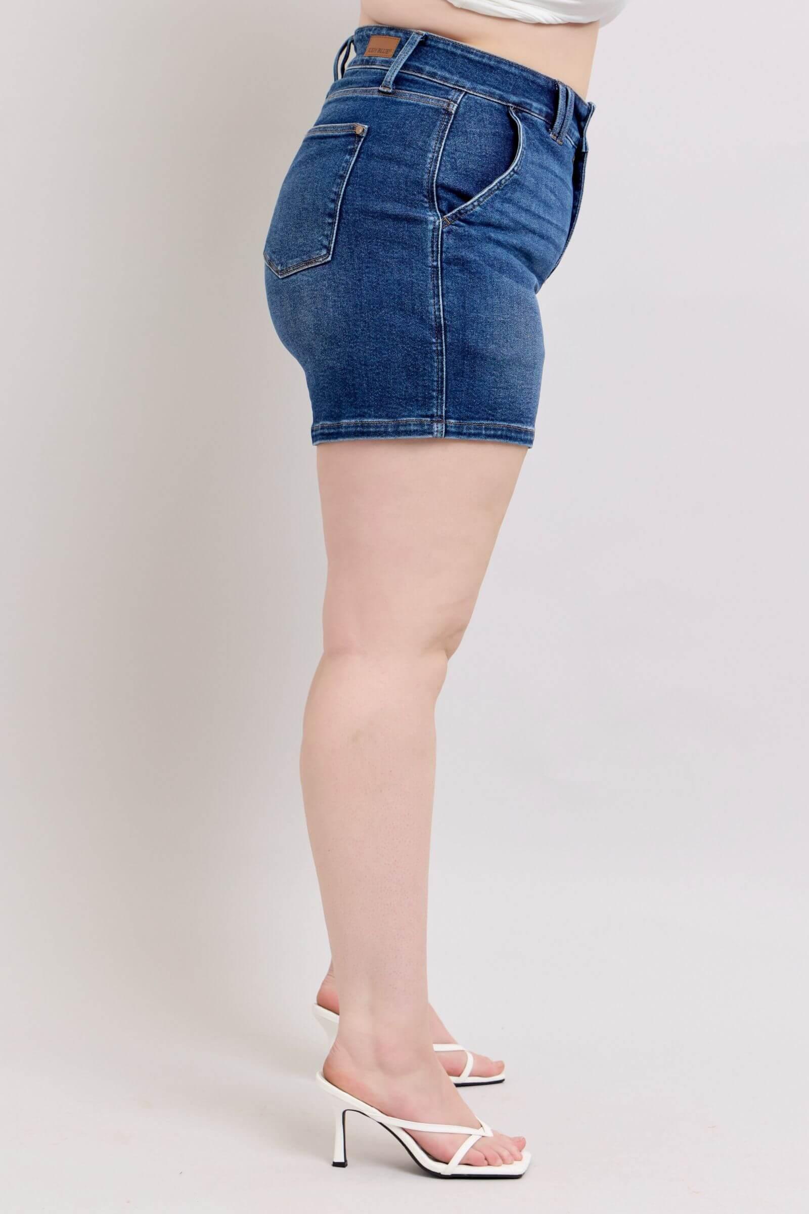 Judy Blue Full Size Double Button Waistband Denim Shorts Plus Size