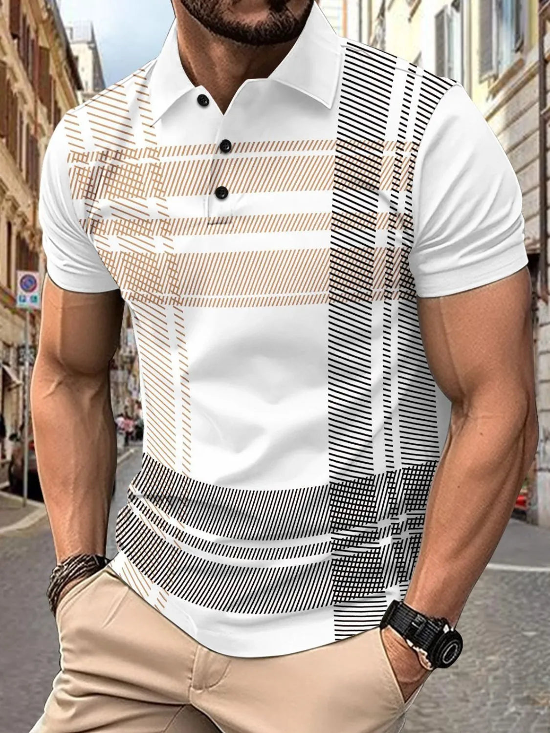 Men's Full Size Button Detail Short Sleeve Polo Plus Size