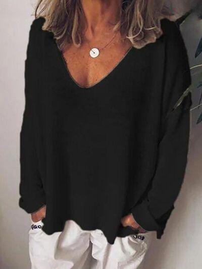 Full Size V-Neck Drop Shoulder Long Sleeve T-Shirt Plus Size