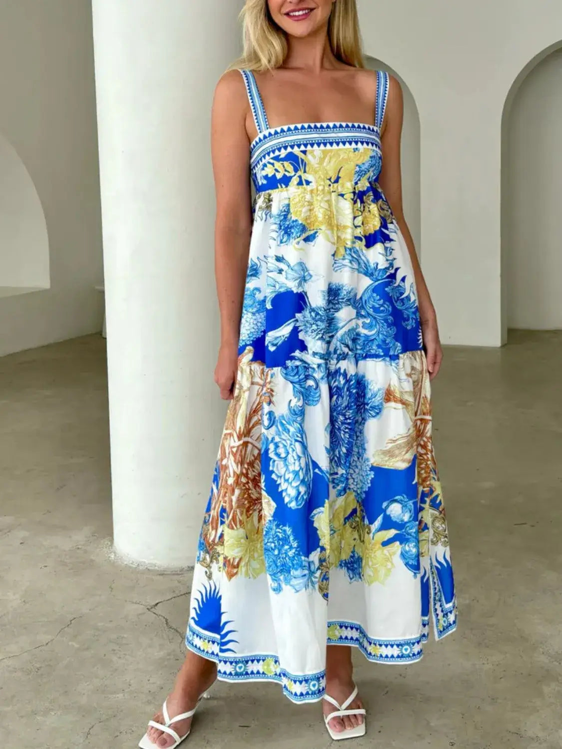 Pocketed Printed Sleeveless Cami Dress