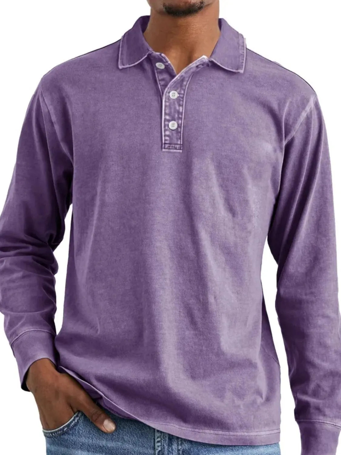 Men's Full Size Collared Neck Long Sleeve Polo Plus Size