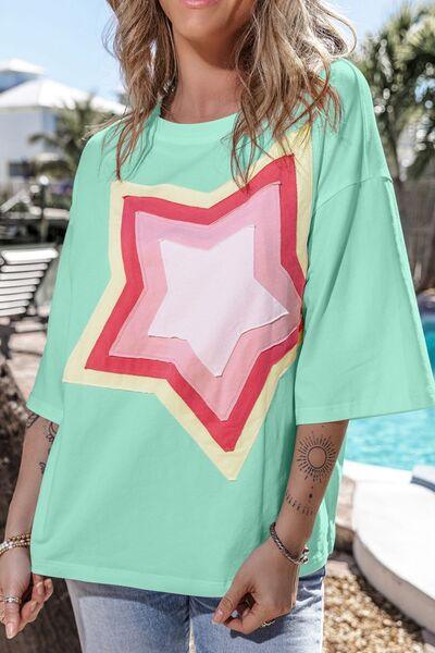 Color Block Star Patched Oversized T-Shirt