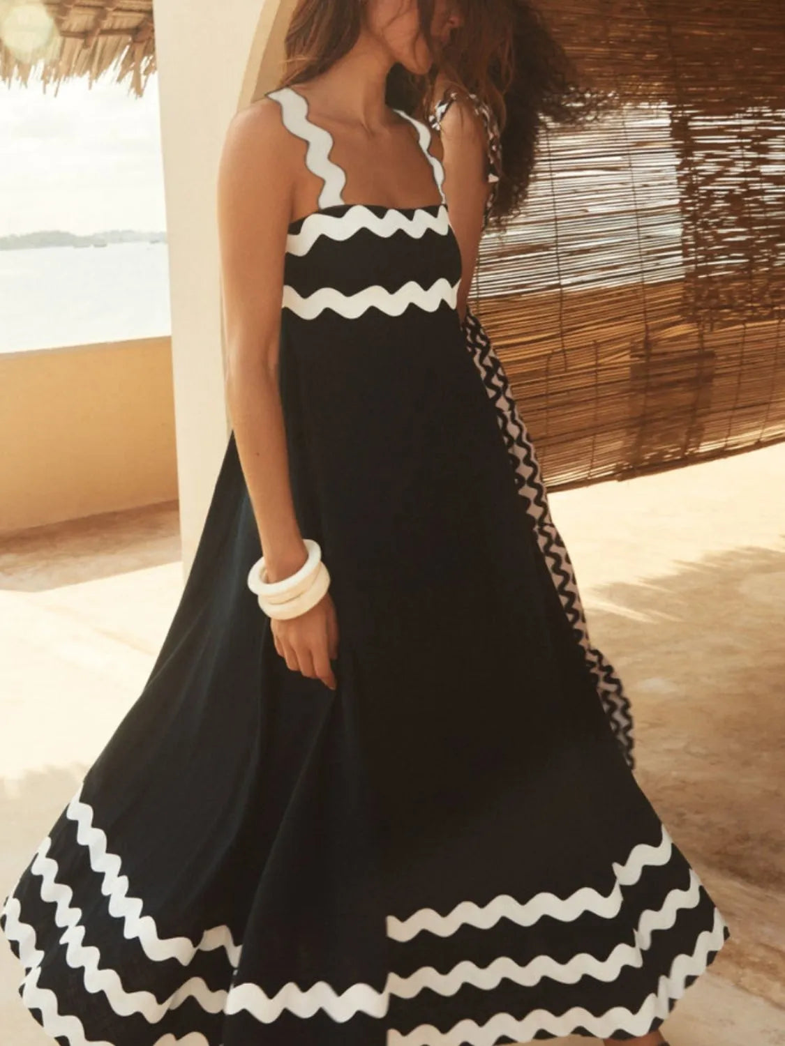 Contrast Trim Square Neck Maxi Cami Dress - Clothes For Her Online Store