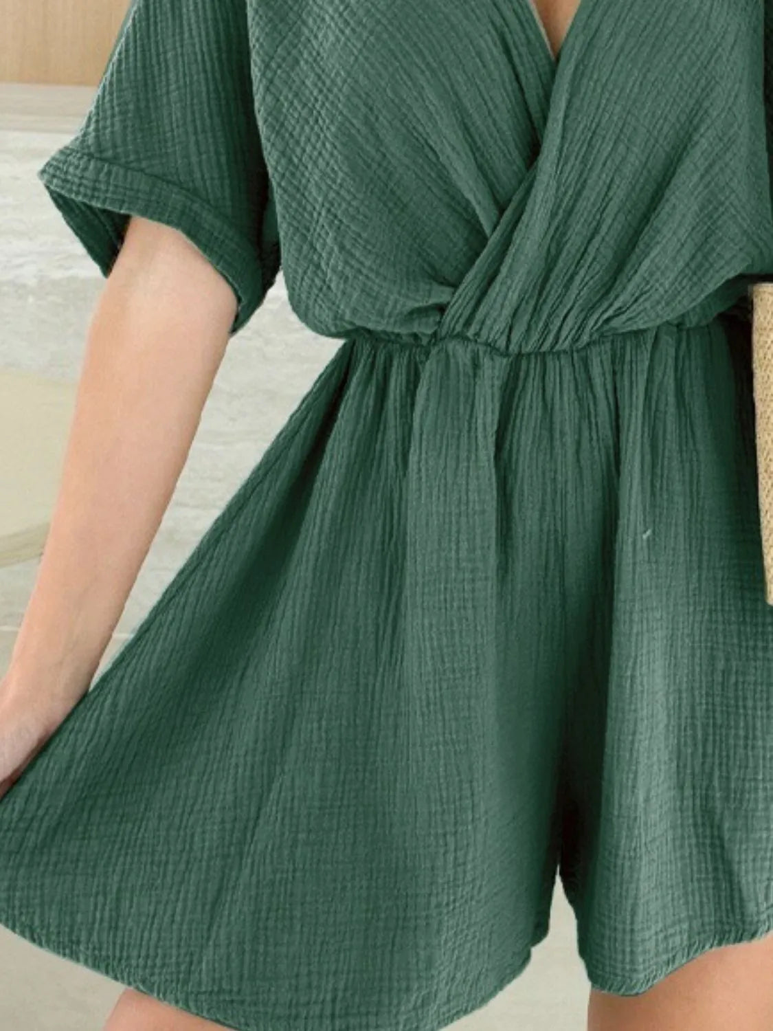 Surplice Half Sleeve Wrap Romper