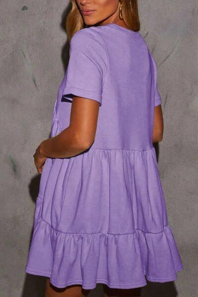 Tiered Round Neck Short Sleeve Mini Dress - Clothes For Her Online Store