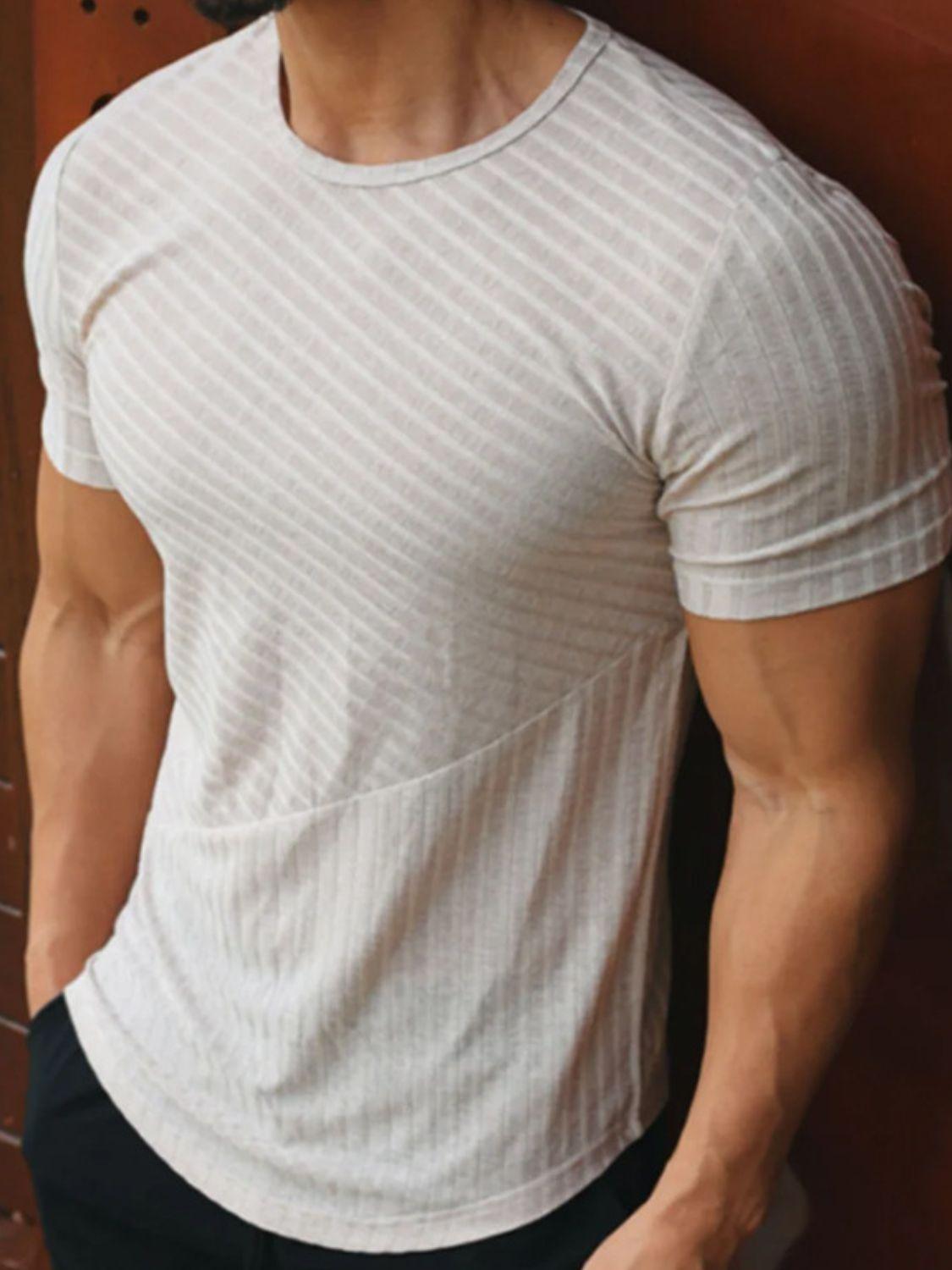 Men's Round Neck Short Sleeve Striped T-Shirt