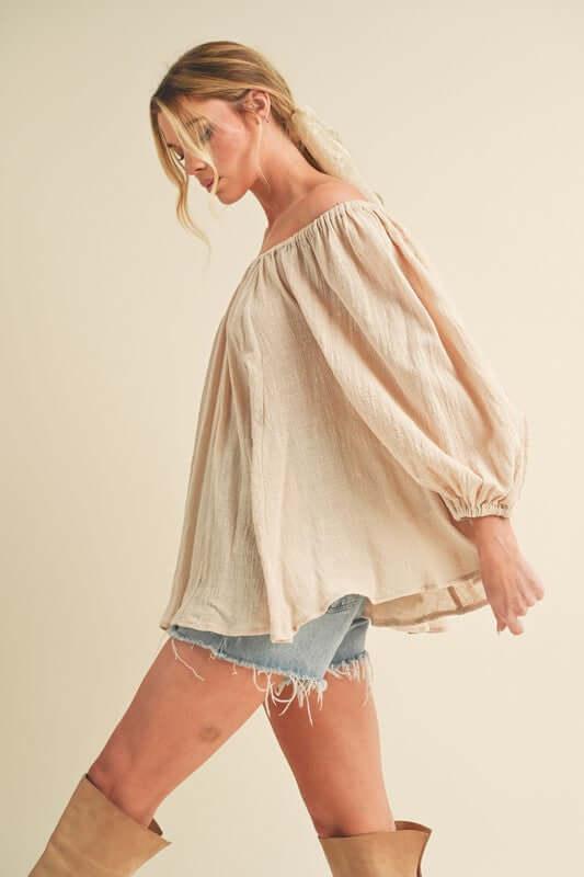 Aemi + Co Off-Shoulder Balloon Sleeve Blouse