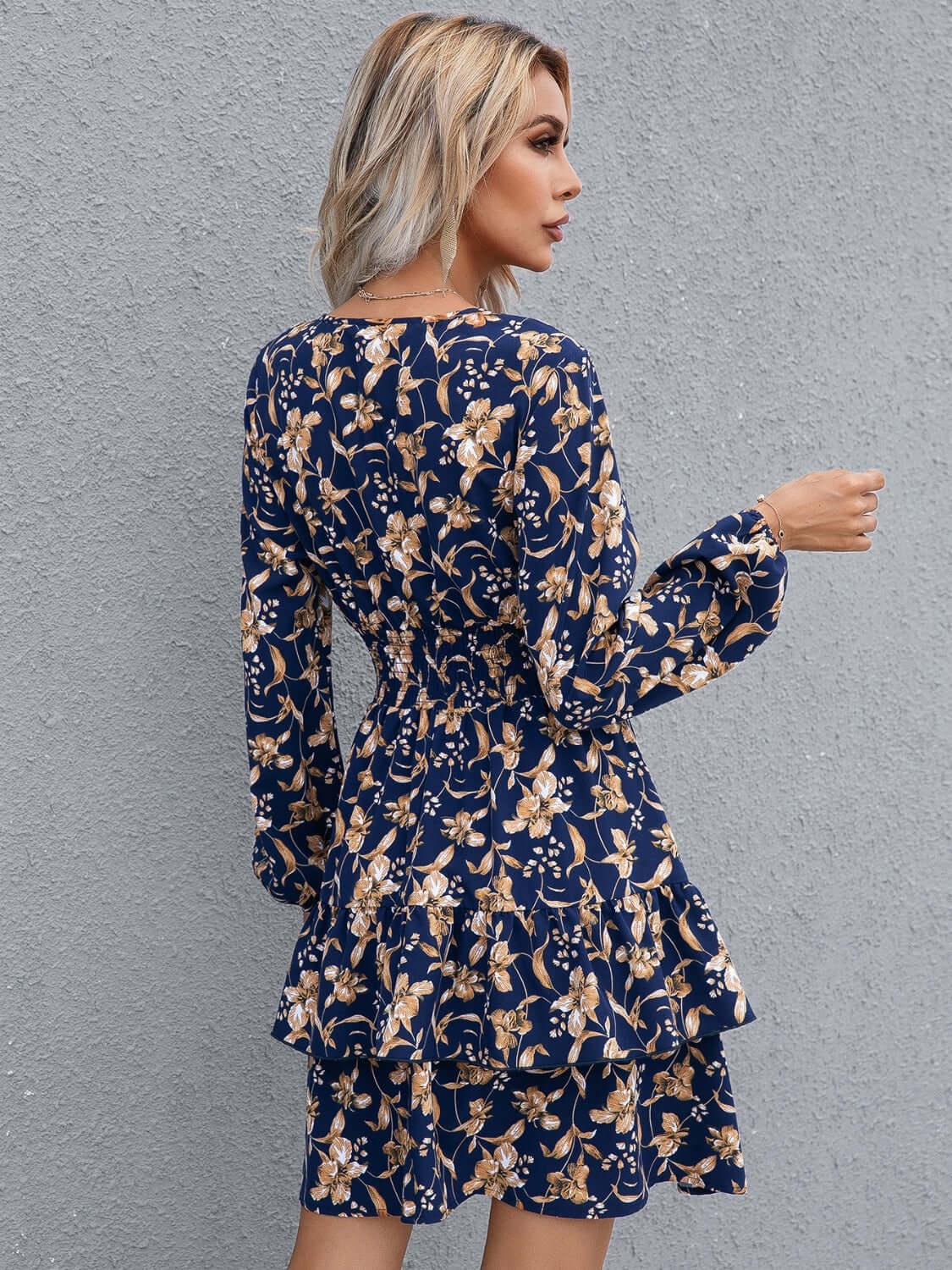 Ivy Lane Floral Layered Surplice Balloon Sleeve Dress - Clothes For Her Online Store