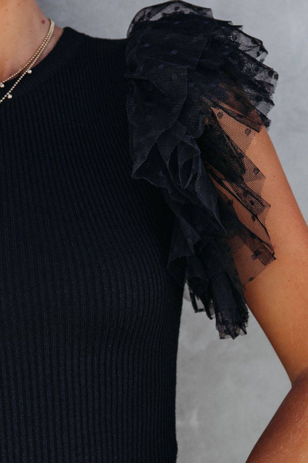 Ruffled Round Neck Cap Sleeve Blouse - Clothes For Her Online Store
