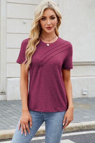 Round Neck Short Sleeve T-Shirt - Clothes For Her Online Store