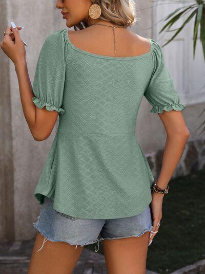 Ruched V-Neck Short Sleeve Blouse