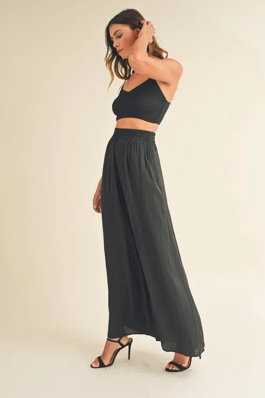 MABLE Smocked Bralette Crop Top and Wide Leg Pants Set - Clothes For Her Online Store