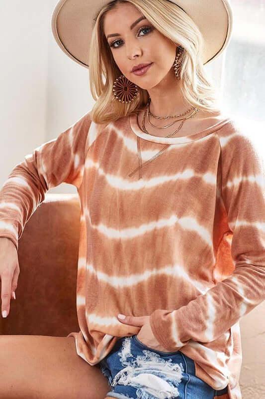 BiBi Tie Dye French Terry T-Shirt With Side Slits - Clothes For Her Online Store