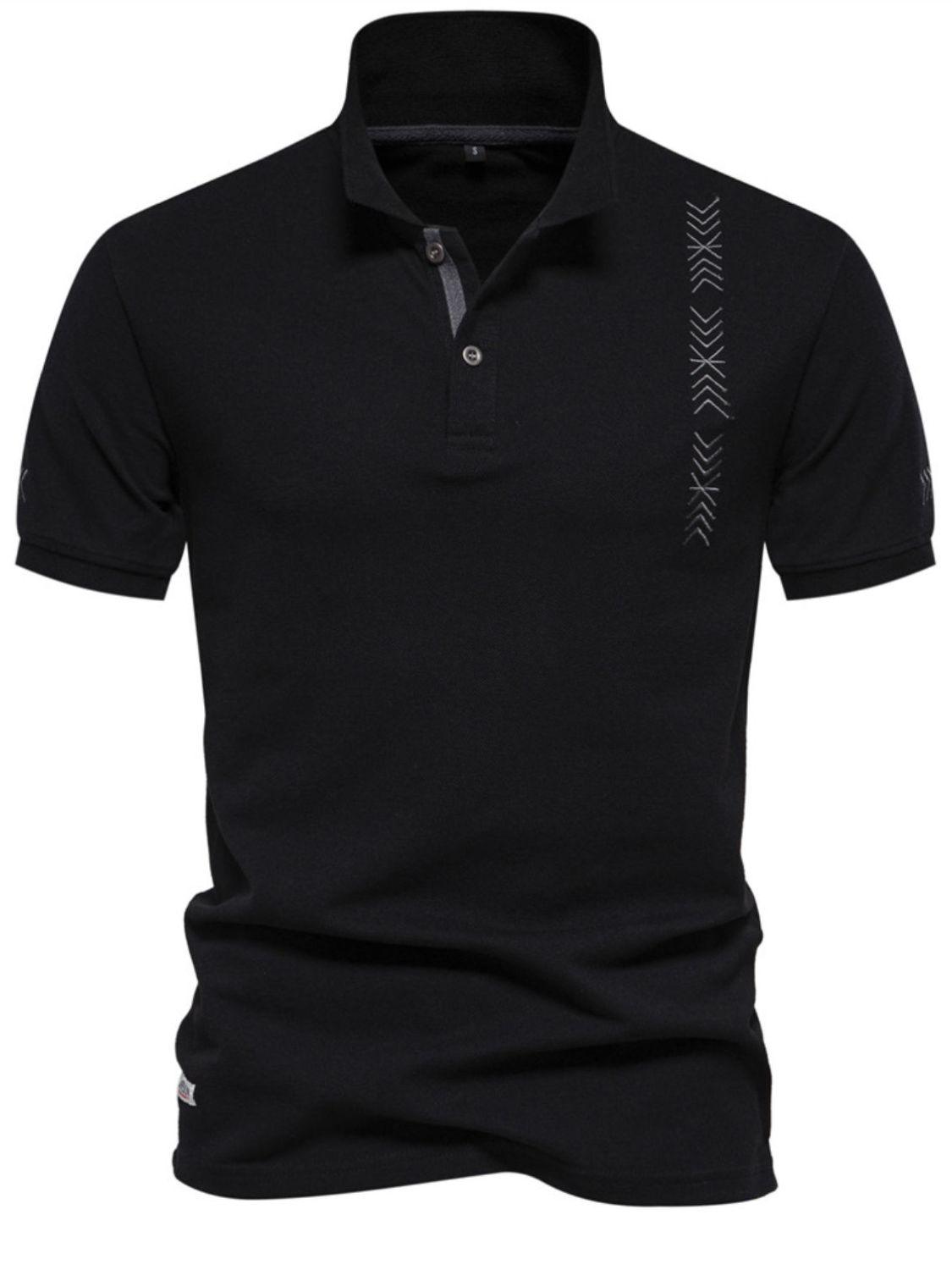 Men's Collared Neck Geometric Embroidered Polo